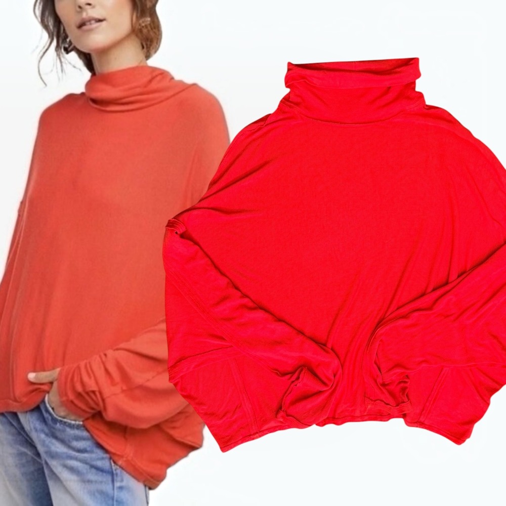 Free People Moonshine Cowl Neck Top Oversized Red Small